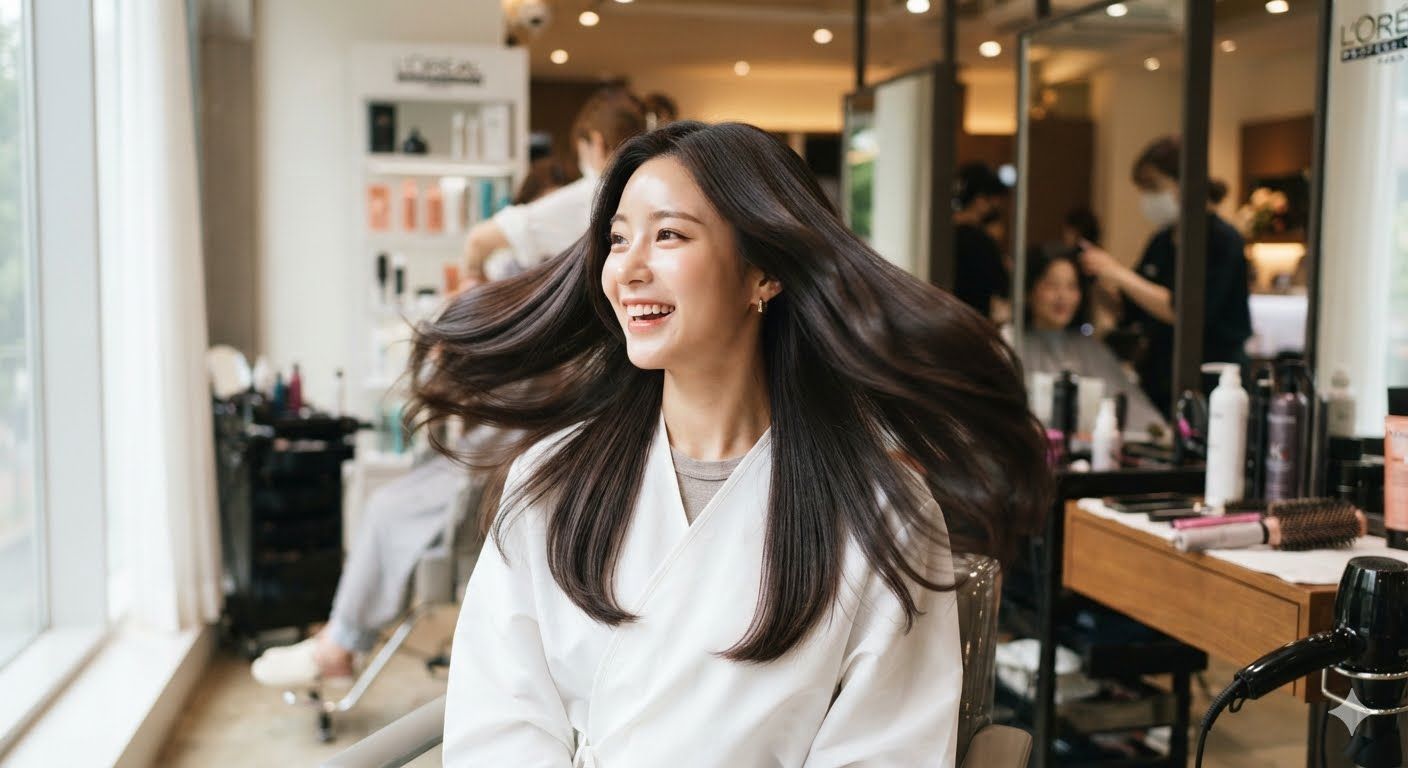 미용실에서 찰랑이는 머리결