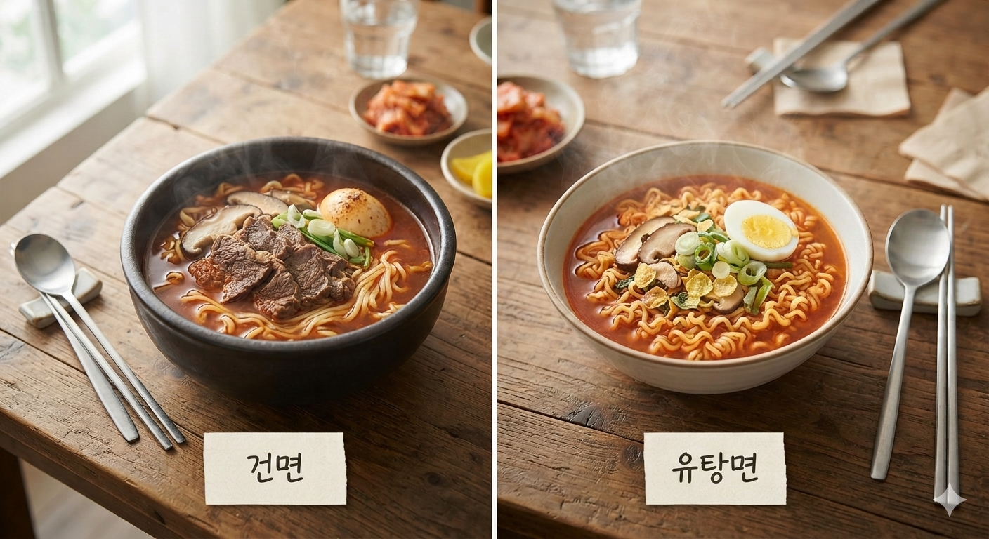 라면 건면 유탕면 끓여 놓으면 어떤 차이